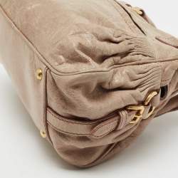 Pre Owned Miu Miu Beige Leather Lily Distressed Satchel