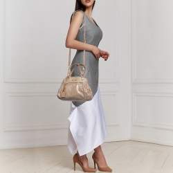 Pre Owned Miu Miu Beige Leather Lily Distressed Satchel