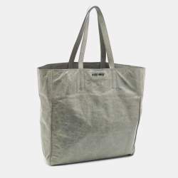Pre Owned Miu Miu Pastel Green Leather Shopper Tote