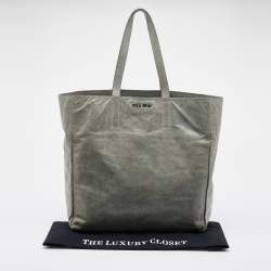 Pre Owned Miu Miu Pastel Green Leather Shopper Tote
