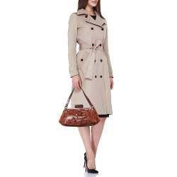 Miu Miu Brown Croc Embossed Leather Frame Shoulder Bag