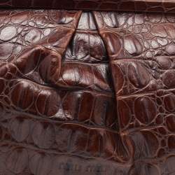 Miu Miu Brown Croc Embossed Leather Frame Shoulder Bag