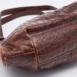 Miu Miu Brown Croc Embossed Leather Frame Shoulder Bag