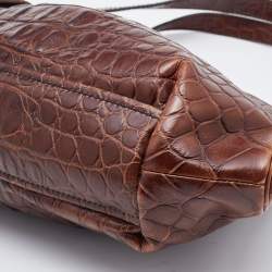 Miu Miu Brown Croc Embossed Leather Frame Shoulder Bag