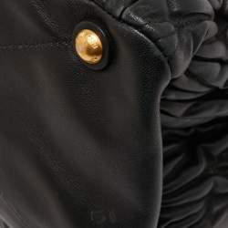 Miu Miu Black Matelassé Leather Push Lock Flap Top Handle Bag