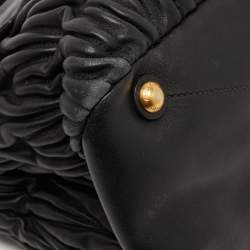 Miu Miu Black Matelassé Leather Push Lock Flap Top Handle Bag