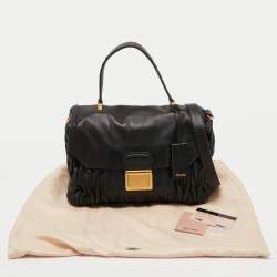 Miu Miu Black Matelassé Leather Push Lock Flap Top Handle Bag