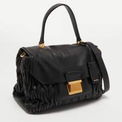 Miu Miu Black Matelassé Leather Push Lock Flap Top Handle Bag