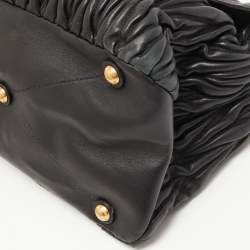 Miu Miu Black Matelassé Leather Push Lock Flap Top Handle Bag