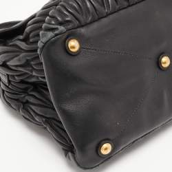 Miu Miu Black Matelassé Leather Push Lock Flap Top Handle Bag