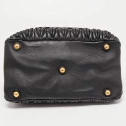 Miu Miu Black Matelassé Leather Push Lock Flap Top Handle Bag