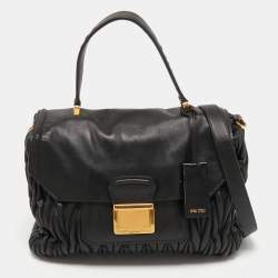 Miu Miu Black Matelassé Leather Push Lock Flap Top Handle Bag