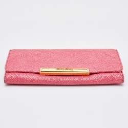 Pre Owned Miu Miu Pink Stingray Leather Logo Flap Continental Wallet