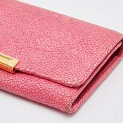 Pre Owned Miu Miu Pink Stingray Leather Logo Flap Continental Wallet
