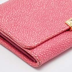 Pre Owned Miu Miu Pink Stingray Leather Logo Flap Continental Wallet