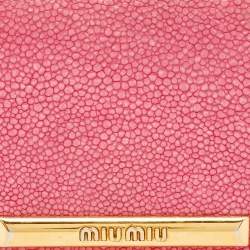 Pre Owned Miu Miu Pink Stingray Leather Logo Flap Continental Wallet