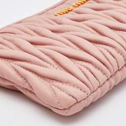 Pre Owned Miu Miu Beige Matelassé Leather Zip Pouch