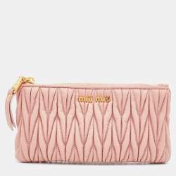 Pre Owned Miu Miu Beige Matelassé Leather Zip Pouch
