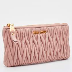 Pre Owned Miu Miu Beige Matelassé Leather Zip Pouch
