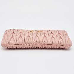 Pre Owned Miu Miu Beige Matelassé Leather Zip Pouch