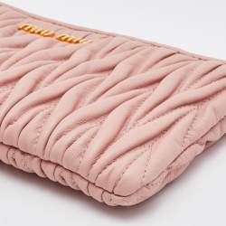 Pre Owned Miu Miu Beige Matelassé Leather Zip Pouch