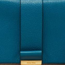 Pre Owned حقيبة كتف ميو ميو باندولير جلد مادراس بيج/أزرق مخضر