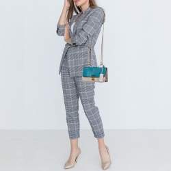 Pre Owned حقيبة كتف ميو ميو باندولير جلد مادراس بيج/أزرق مخضر