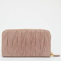 Miu Miu Beige Matelassé Leather Zip Around Wallet