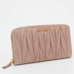 Miu Miu Beige Matelassé Leather Zip Around Wallet