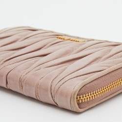 Miu Miu Beige Matelassé Leather Zip Around Wallet