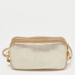Miu Miu Gold Leather Double Zip Camera Crossbody Bag