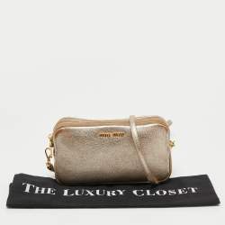 Miu Miu Gold Leather Double Zip Camera Crossbody Bag