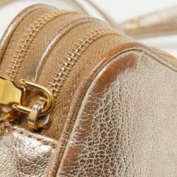 Miu Miu Gold Leather Double Zip Camera Crossbody Bag