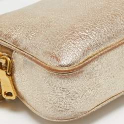 Miu Miu Gold Leather Double Zip Camera Crossbody Bag
