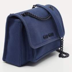 Miu Miu Blue Canapa Canvas Flap Chain Shoulder Bag