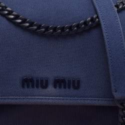 Miu Miu Blue Canapa Canvas Flap Chain Shoulder Bag