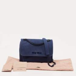 Miu Miu Blue Canapa Canvas Flap Chain Shoulder Bag
