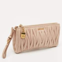Miu Miu Pink Matelassé Leather Wristlet Clutch