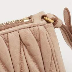 Miu Miu Pink Matelassé Leather Wristlet Clutch