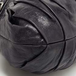 Pre Owned  Miu Miu Dark Blue Crinkled Leather Gathered Hobo