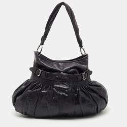 Pre Owned  Miu Miu Dark Blue Crinkled Leather Gathered Hobo