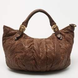 Miu Miu Brown Matelasse Leather Tote
