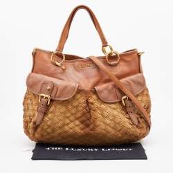 مملوكة مسبقًا Miu Miu Brown Woven Suede and Leather Satchel