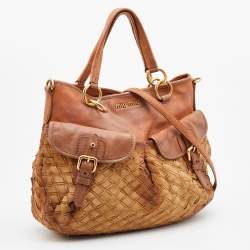 مملوكة مسبقًا Miu Miu Brown Woven Suede and Leather Satchel