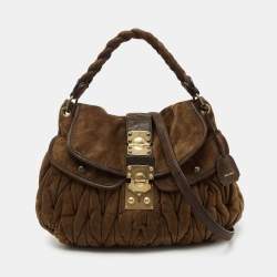 Miu Miu Brown Matelassé Suede Coffer Hobo