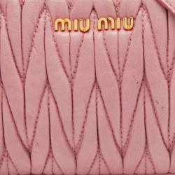 Pre Owned Miu Miu Pink Matelasse Leather Double Zip Crossbody Bag