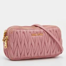 Pre Owned Miu Miu Pink Matelasse Leather Double Zip Crossbody Bag