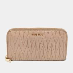 Miu Miu Beige Matelassé Leather Zip Around Wallet