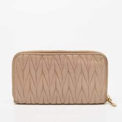 Miu Miu Beige Matelassé Leather Zip Around Wallet