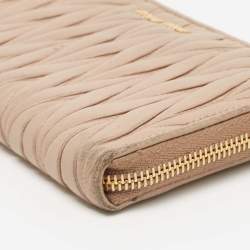 Miu Miu Beige Matelassé Leather Zip Around Wallet